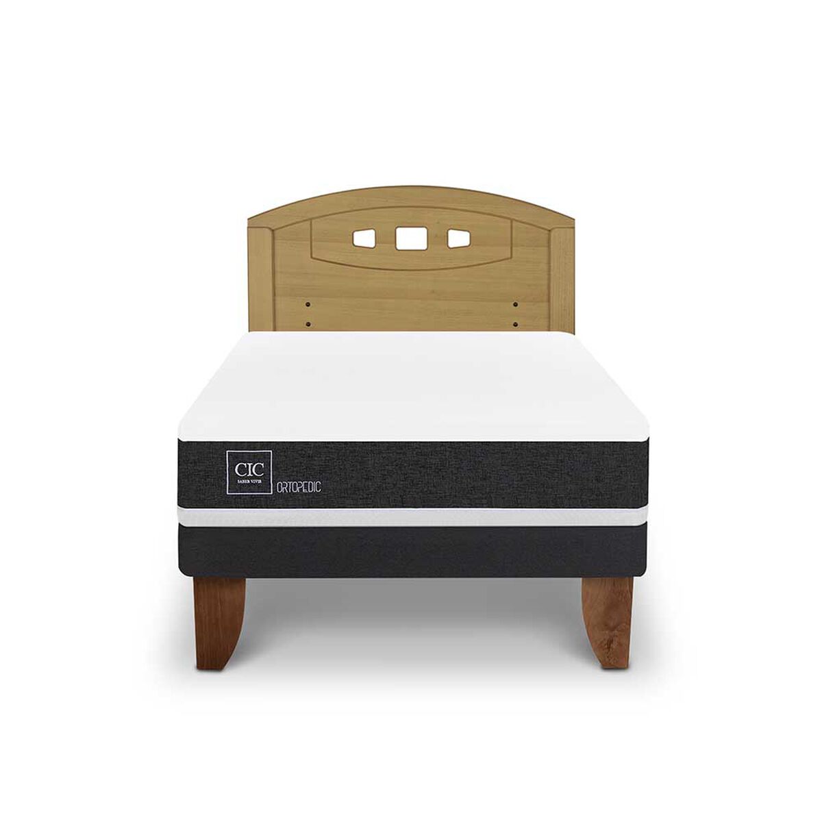 Cama Europea CIC 1,5 Plazas Ortopedic + Respaldo Gales Mostaza