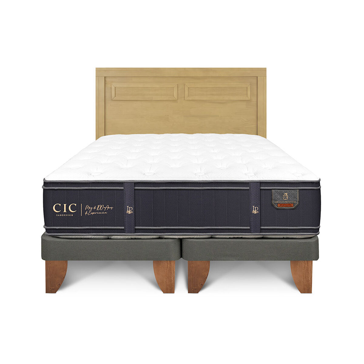 Cama Europea CIC Base Dividida 2 Plazas Grand Premium + Respaldo Milan Mostaza
