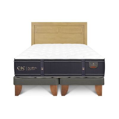 Cama Europea CIC Base Dividida 2 Plazas Grand Premium + Respaldo Milan Mostaza