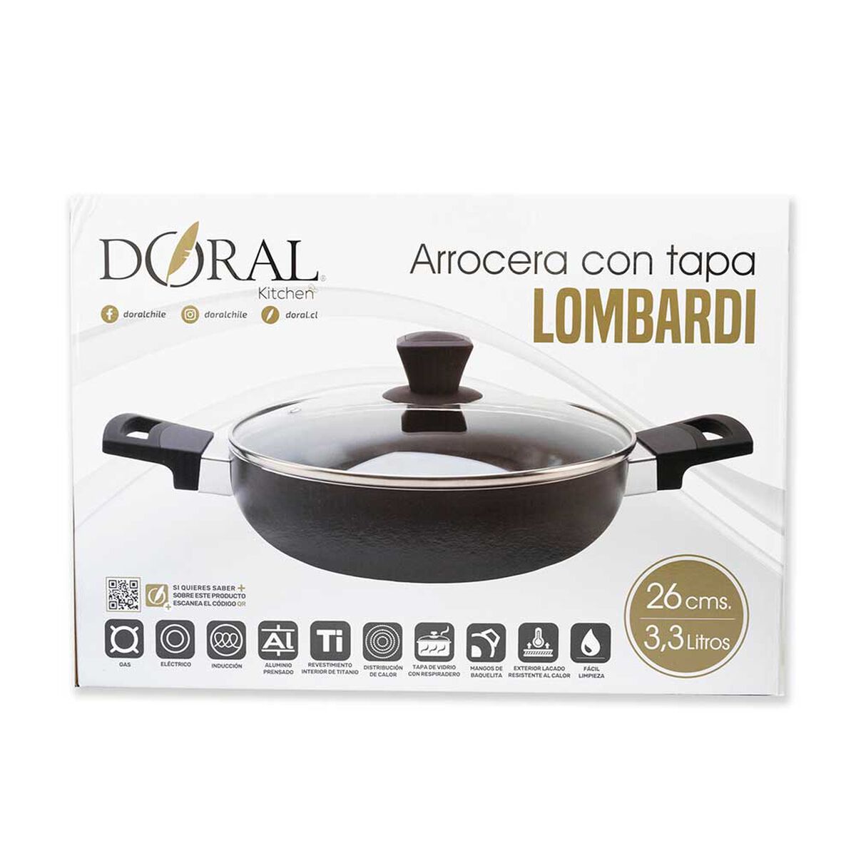 Arrocera Doral Lombardi C/Tapa 26 cm Negra