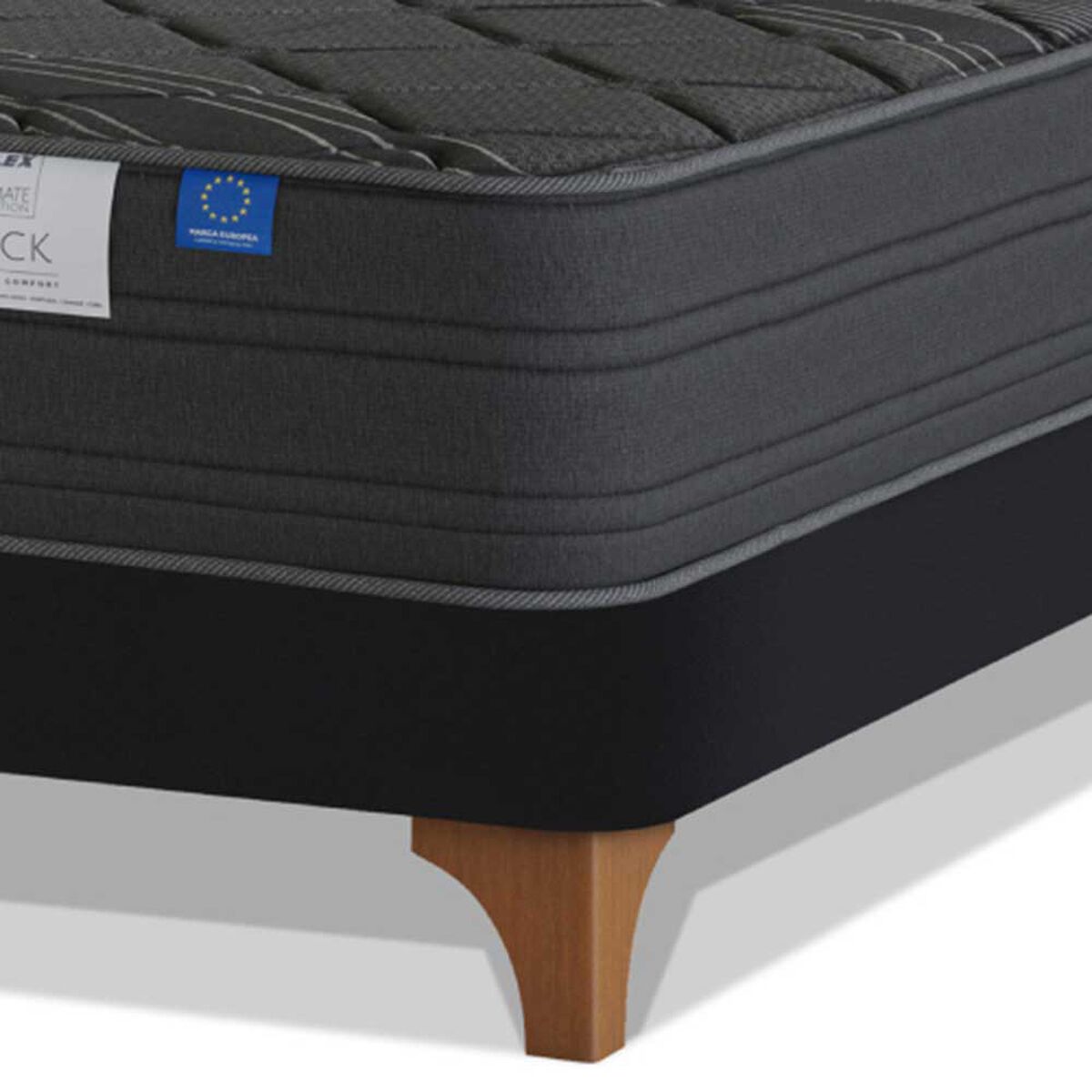 Cama Europea Flex Base Dividida 2 Plazas Black + Respaldo + 2 Veladores