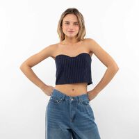 Polera Crop Strapless Sastrera Mujer Icono Navy