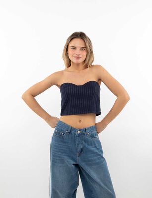 Imagen 1 del producto Polera Crop Strapless Sastrera Mujer Icono Navy