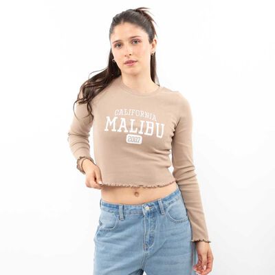Polera Con Estampado Crop Manga Larga Mujer Icono