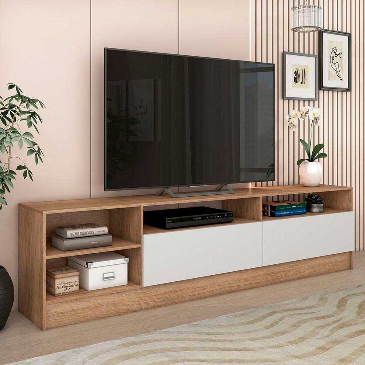 Rack TV Vekkahome Moyan 75 pulgadas Caf&eacute;