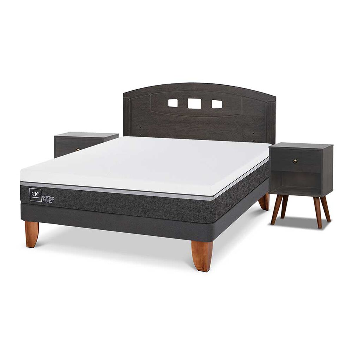 Cama Europea CIC 2 Plazas Ortopedic Advance + Respaldo + 2 Veladores Gales