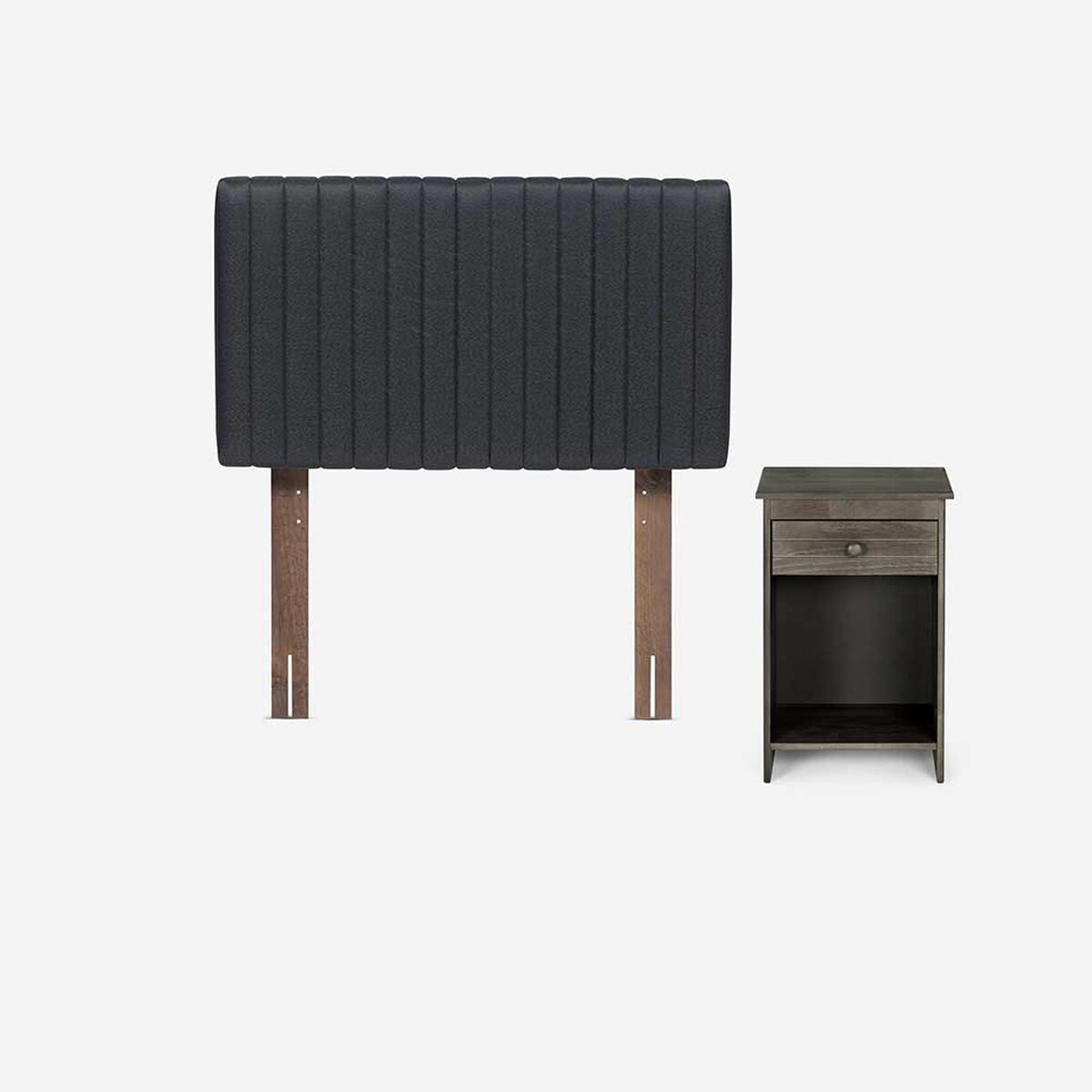 Cama Europea Rosen 1,5 Plazas New Style 4 + Respaldo + Velador Grafito