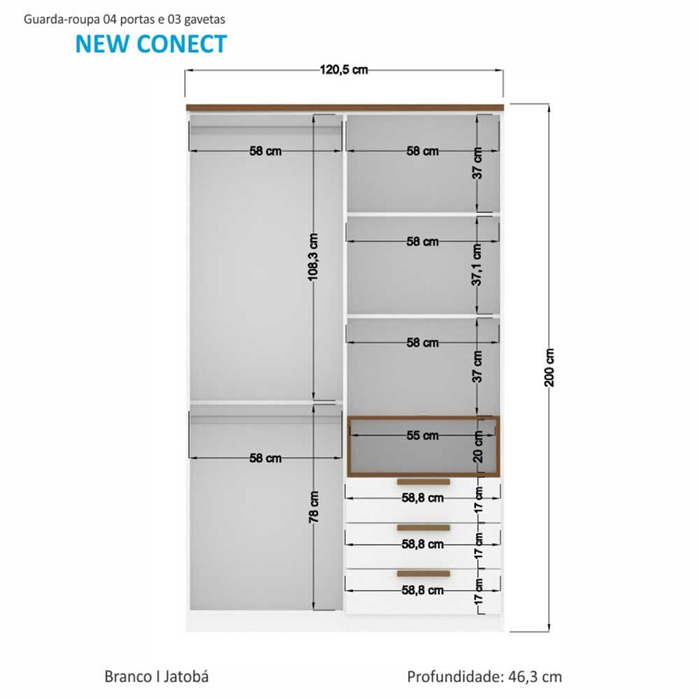 Clóset Onessta New Conect 4 Puertas 3 Cajones Blanco Jatoba | Abc