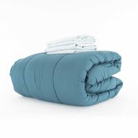 Set Plumón Bicolor + Sábanas Zibel 2 Plazas Petroleo, Gris