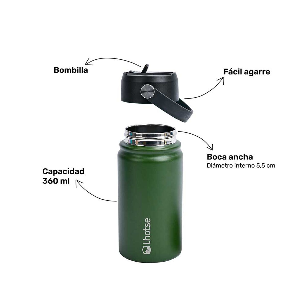 Botella Térmica Niño Insulada Hydro 360ml Verde Lhotse