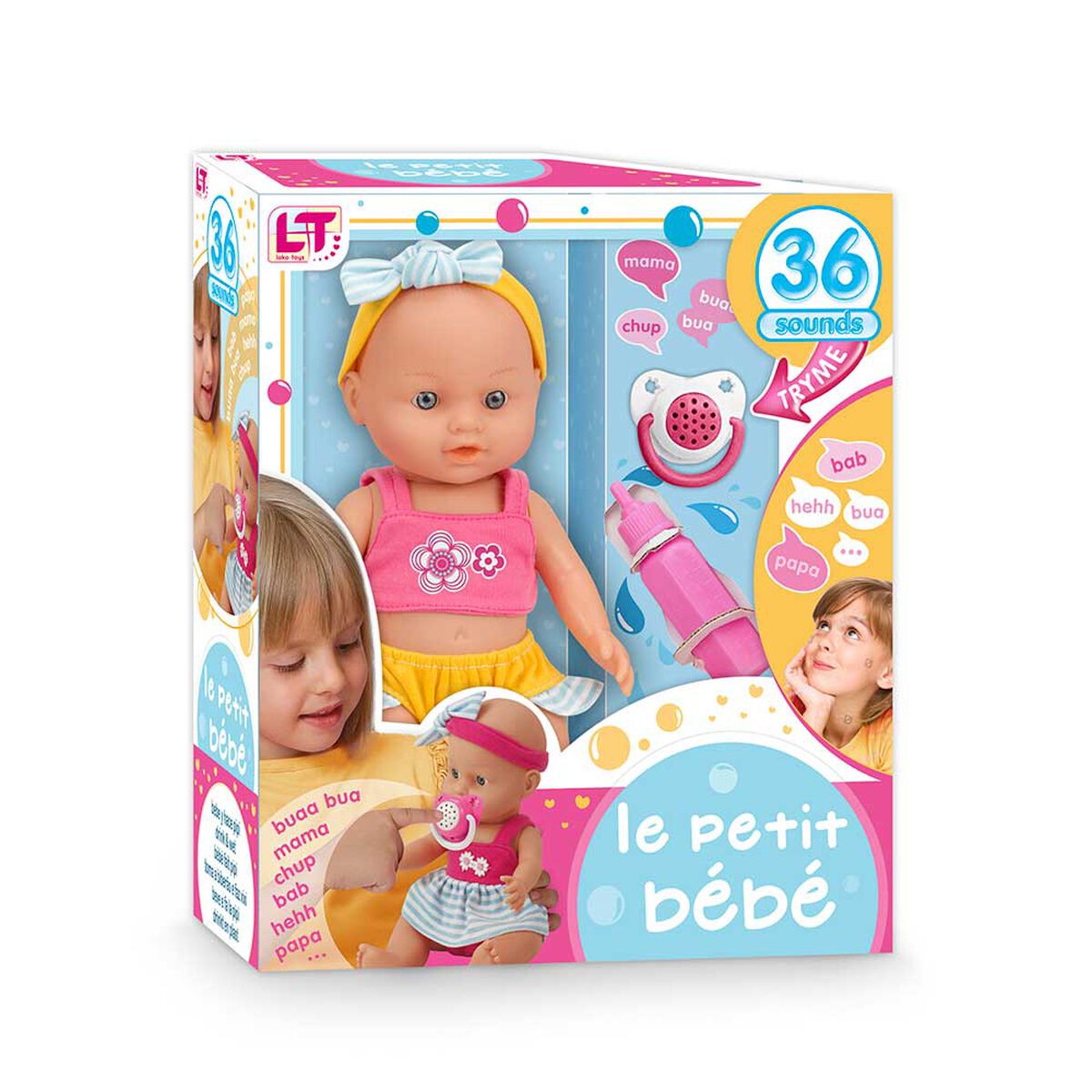 Muñeca Bebé Le Petit hace pipi con chupete Loko Toys