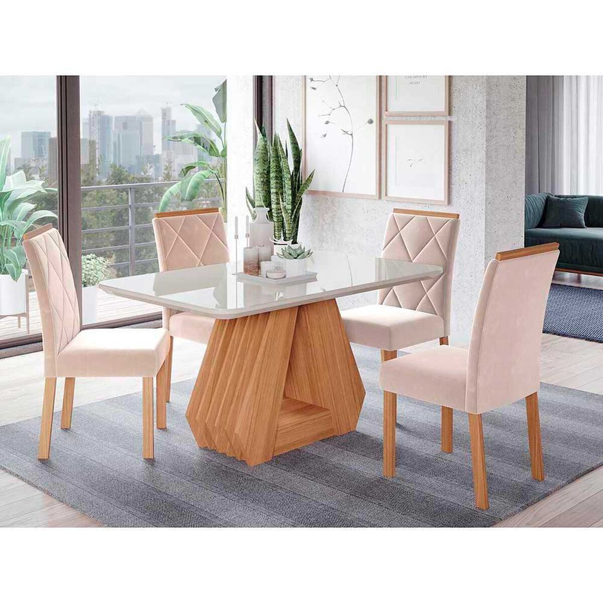 Juego de Comedor Decocasa Agata 4 Sillas Off White