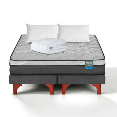Cama Europea Flex 2 Plazas Dream Pocket Box B/D + 2 Almohada + Cubrecolchon Basico