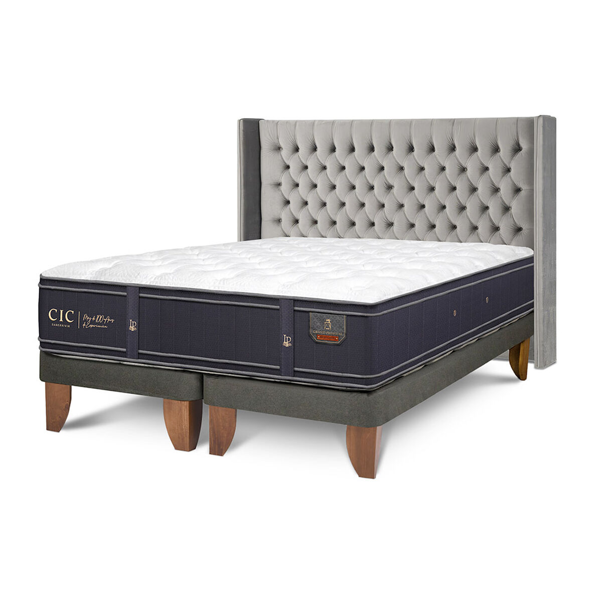 Cama Europea CIC Base Dividida King Grand Premium + Respaldo Sesia