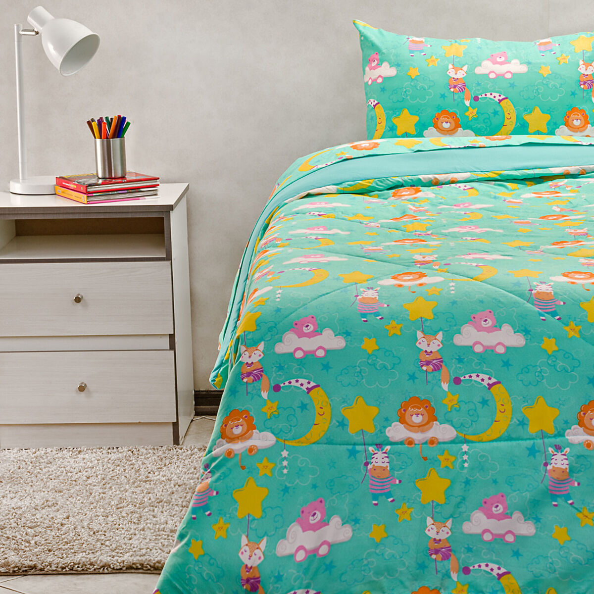 Set Plumón Kids + Juego de Sábanas Estampado Home Kids 1 Plaza León