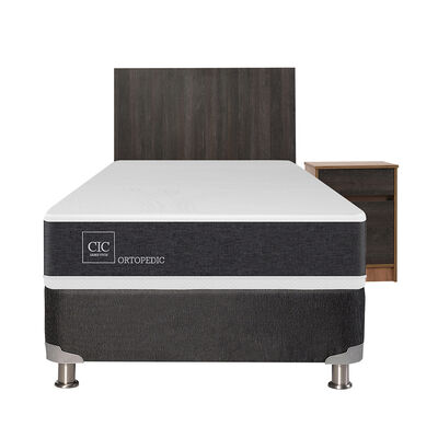 Imagen 1 del producto Box Spring CIC 1,5 Plazas Ortopedic + Respaldo + Velador
