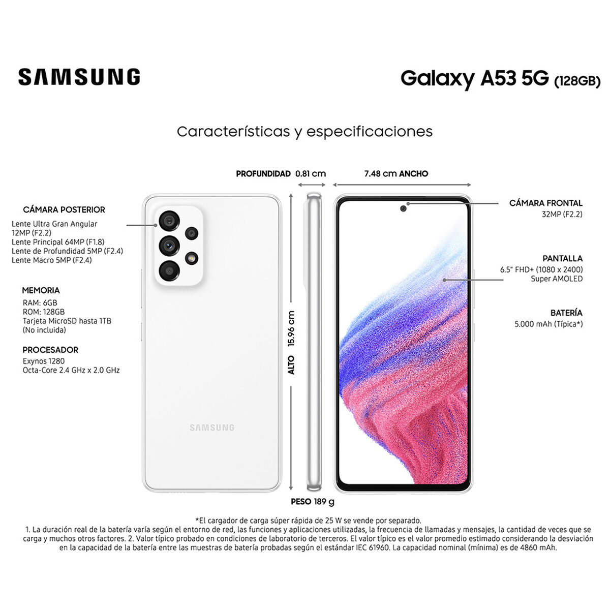 Celular Samsung Galaxy A53 5G 128GB 6,5" Awesome White Liberado