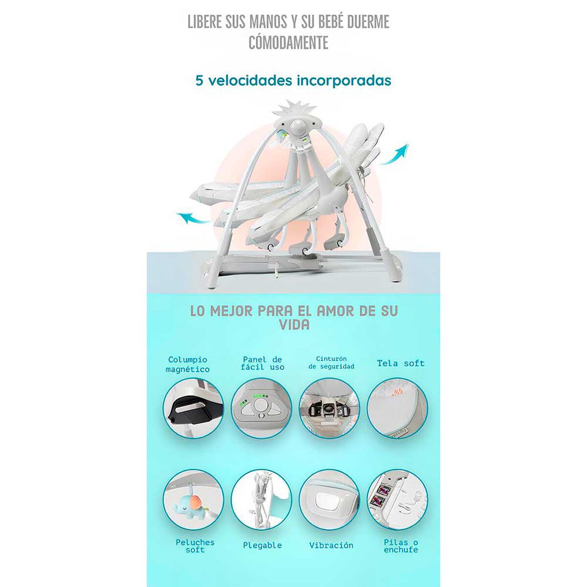 Columpio Mecedora Eléctrico Vibración Ingenuity Lubabycas