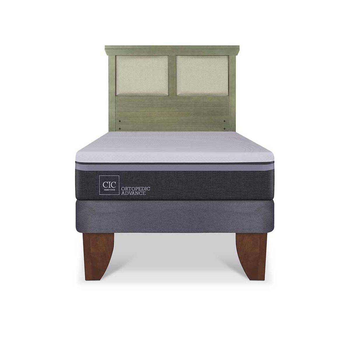 Cama Europea CIC 1,5 Plazas Ortopedic Advance + Respaldo Torino Olivo
