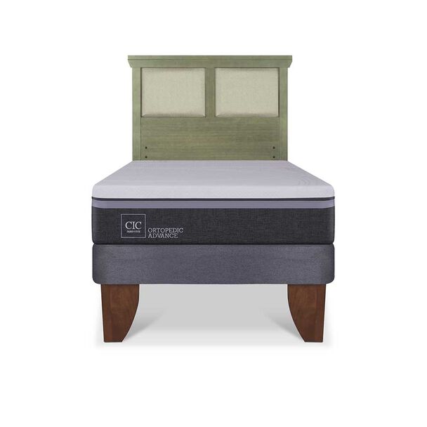 Cama Europea CIC 1,5 Plazas Ortopedic Advance + Respaldo Torino Olivo