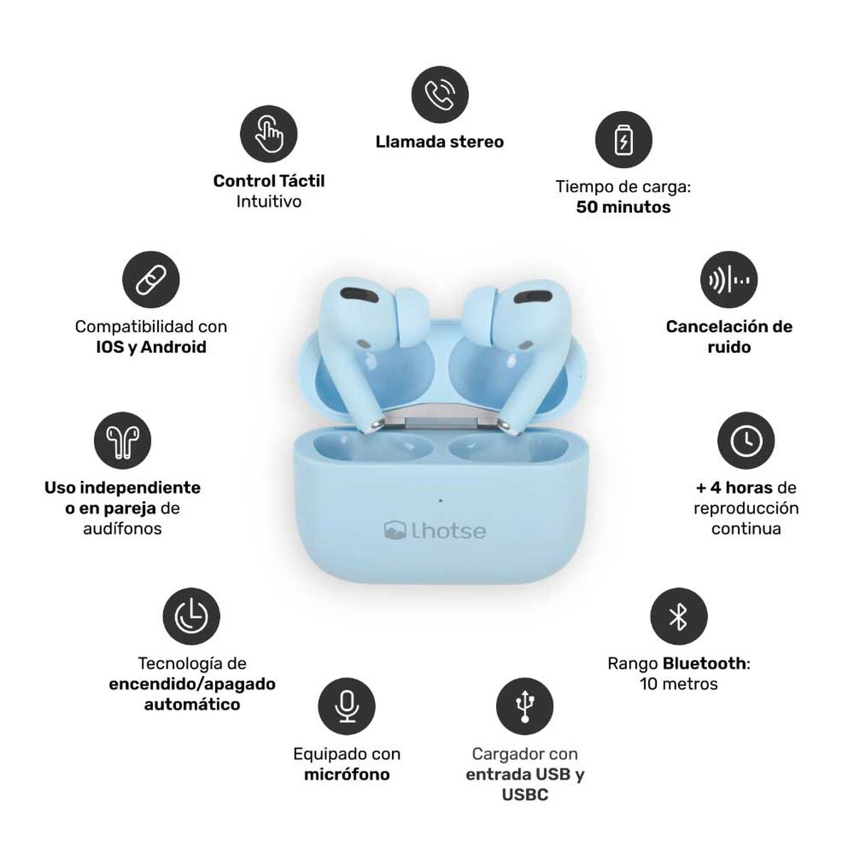 Kit Smartwatch Lhotse Vibe 05 Cream + Audífonos Celeste