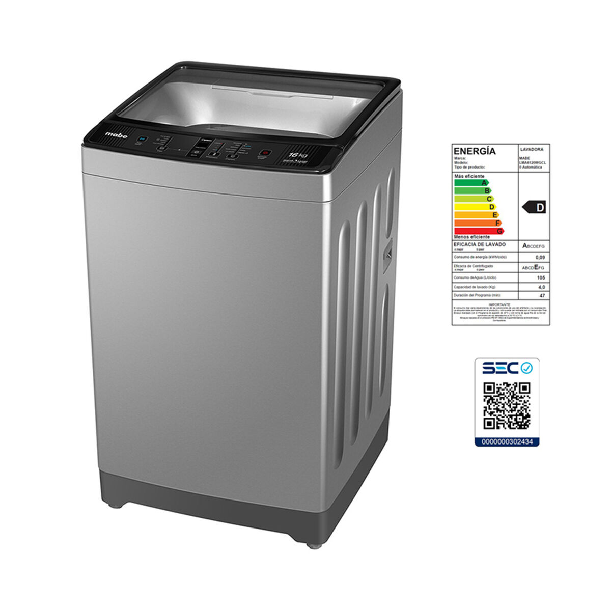 Lavadora Automática Mabe LMA6120WGCL0 8 kg/16 kg