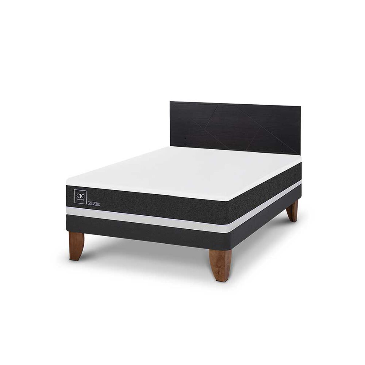Cama Europea CIC 2 Plazas Ortopedic  + Respaldo Villarrica Negro