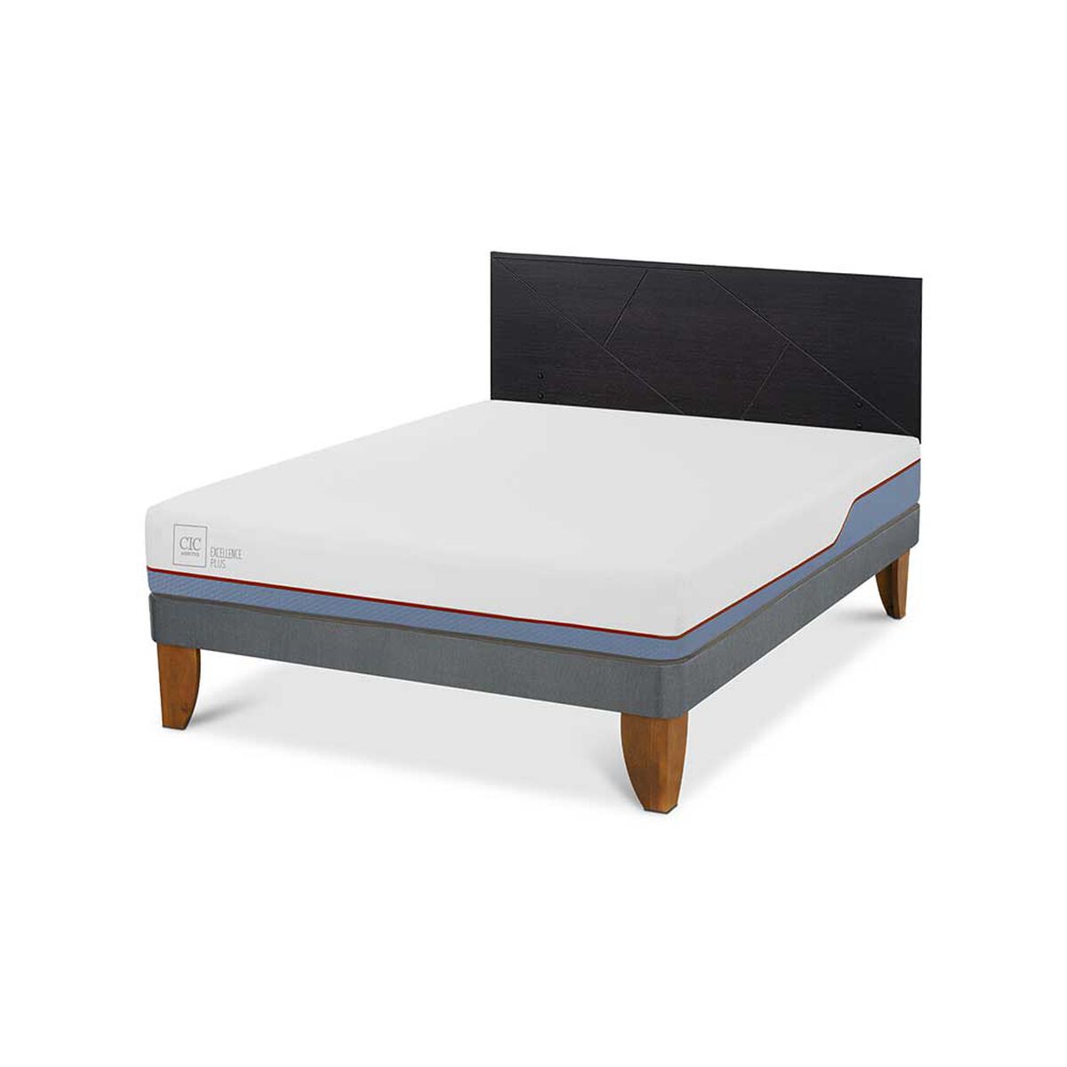 Cama Europea CIC 2 Plazas Excellence Plus + Respaldo Villarrica Negro