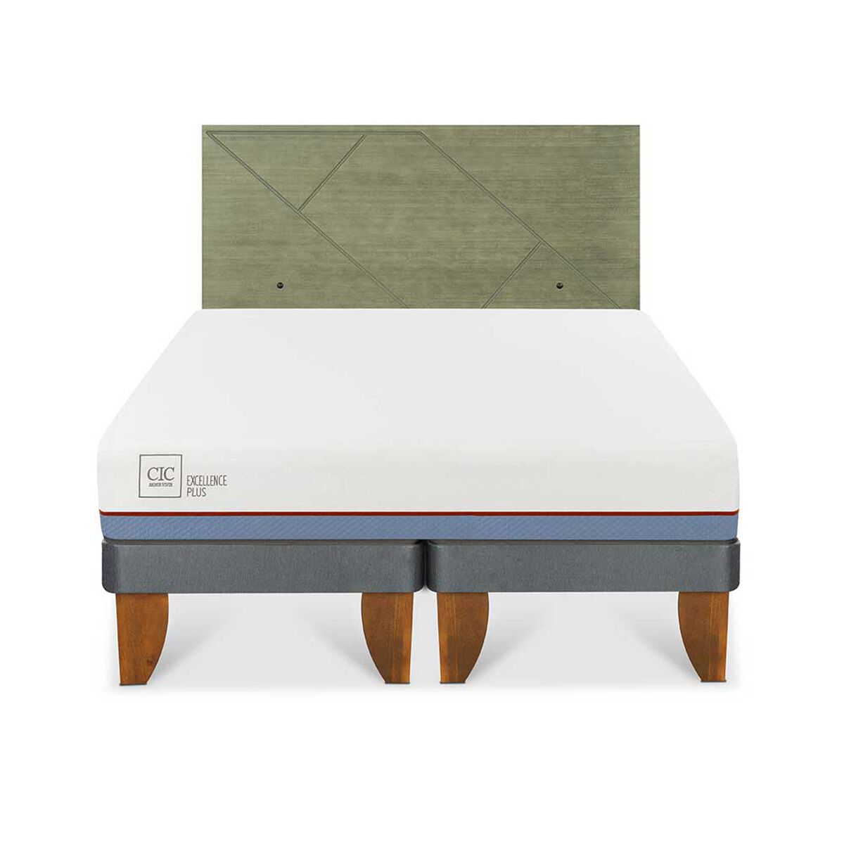 Cama Europea CIC Base Dividida 2 Plazas Excellence Plus + Respaldo Villarrica Olivo