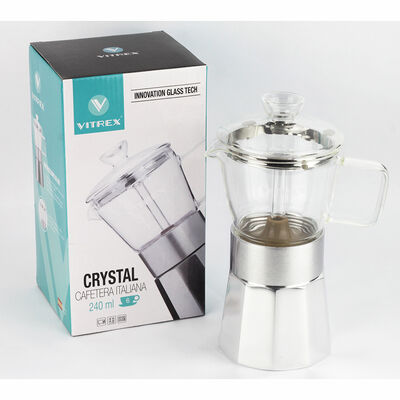 Imagen 1 del producto Cafetera de Vidrio Borosilicato y Aluminio Vitrex Crystal + 9 Tazas