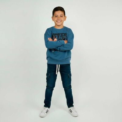 Polerón de Algodón Niño Cutback Denim, Mostaza, Negro, Petroleo