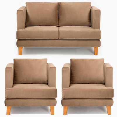 Juego de Living Barra Design Larisa Sofá 2 Cuerpos + Dos Sillones 1 Cuerpo Beige