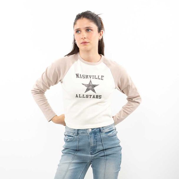 Polera Raglán Con Estampado Mujer Icono