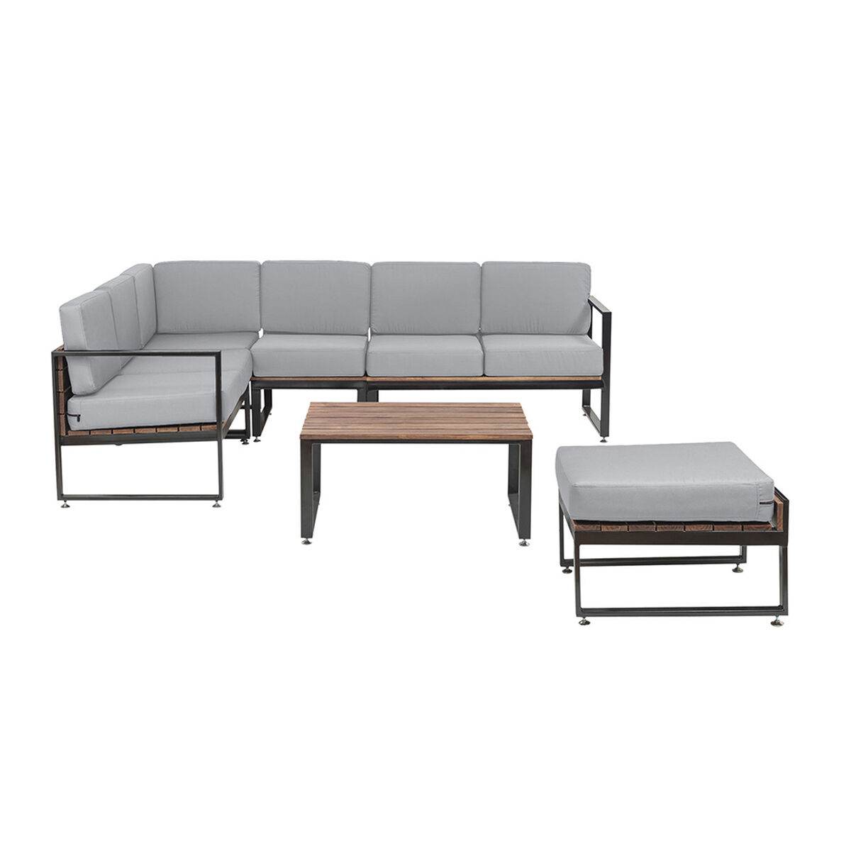 Juego de Terraza Premium Innovamuebles Sofá Seccional 6 Cuerpos + Pouf Gris Perla 