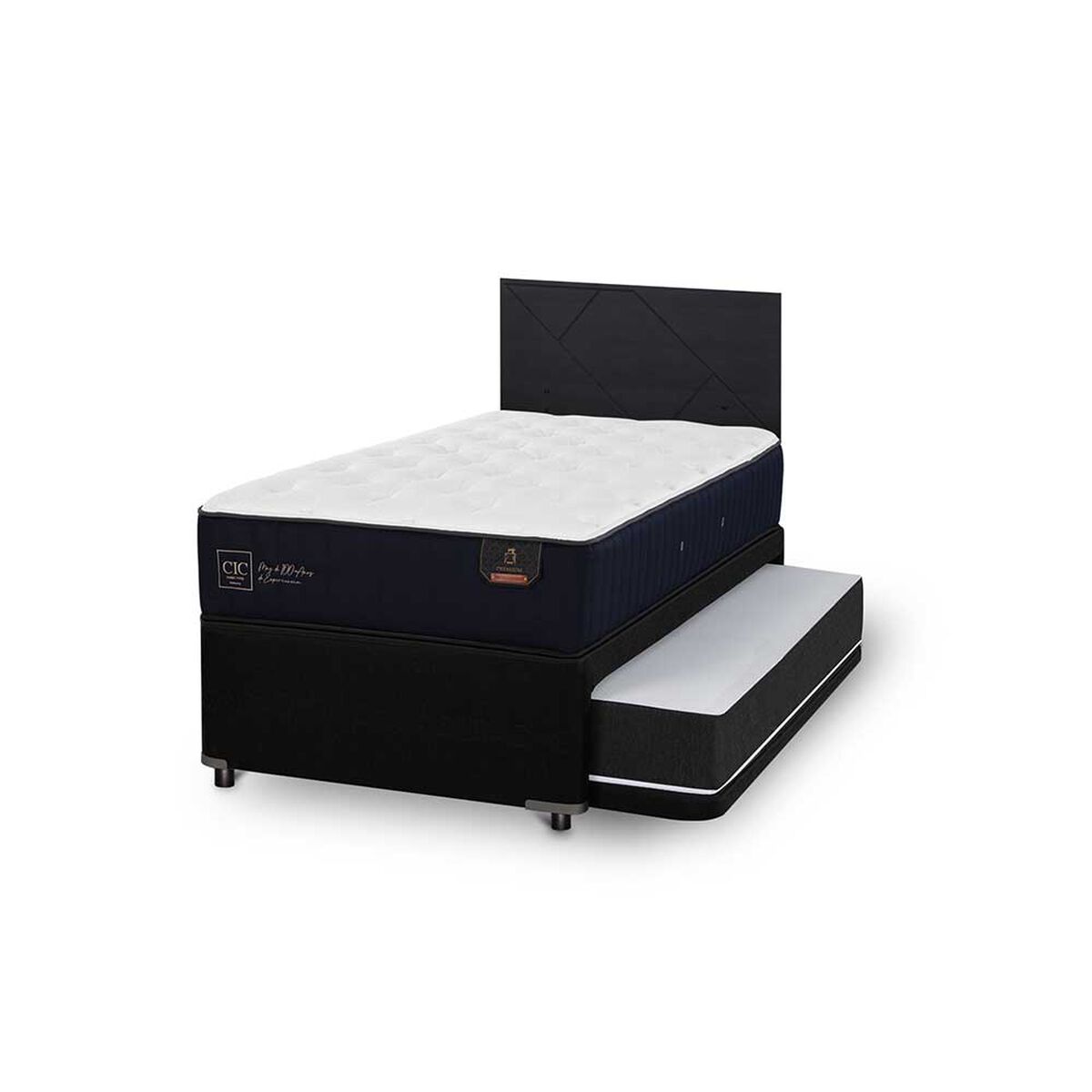 Cama Nido CIC 1,5 Plazas Premium + Respaldo Villarrica Negro