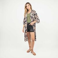 Kimono Mujer Zibel Animal-Pri, Ecru, Negro