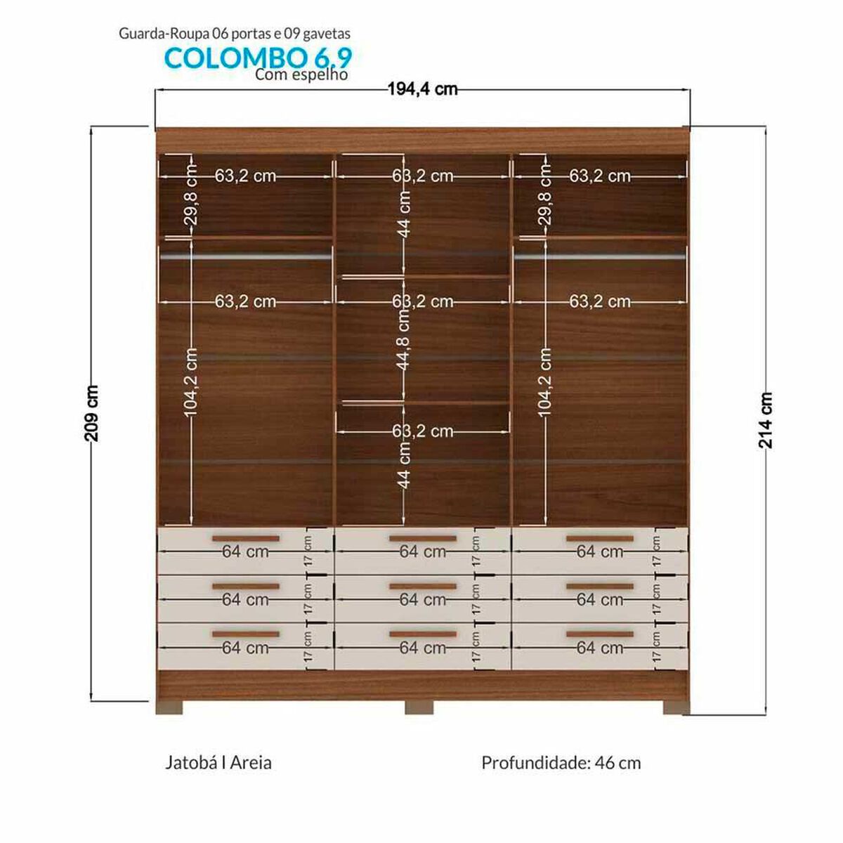 Cl&oacute;set Onessta Colombo 6 Puertas 9 Cajones Arena