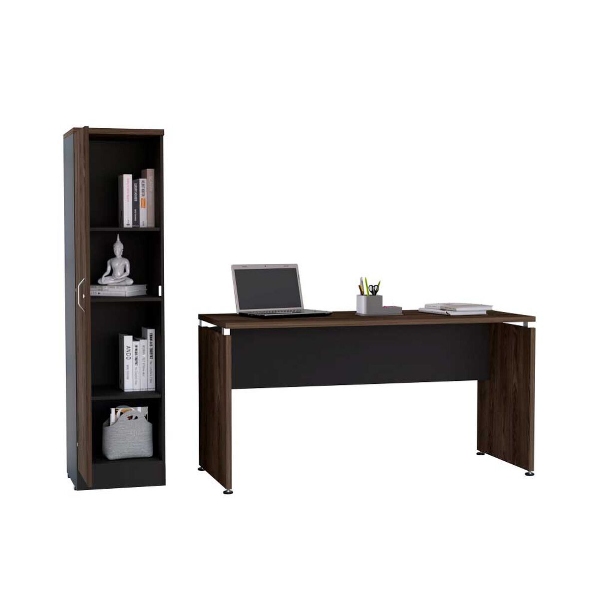Combo Escritotio + Biblioteca 1 Puerta TuHome Home Office Negro Soft-Co&ntilde;ac