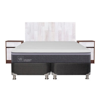 Box Spring CIC Base Dividida 2 Plazas Ortopedic Advance + Respaldo + 2 Veladores