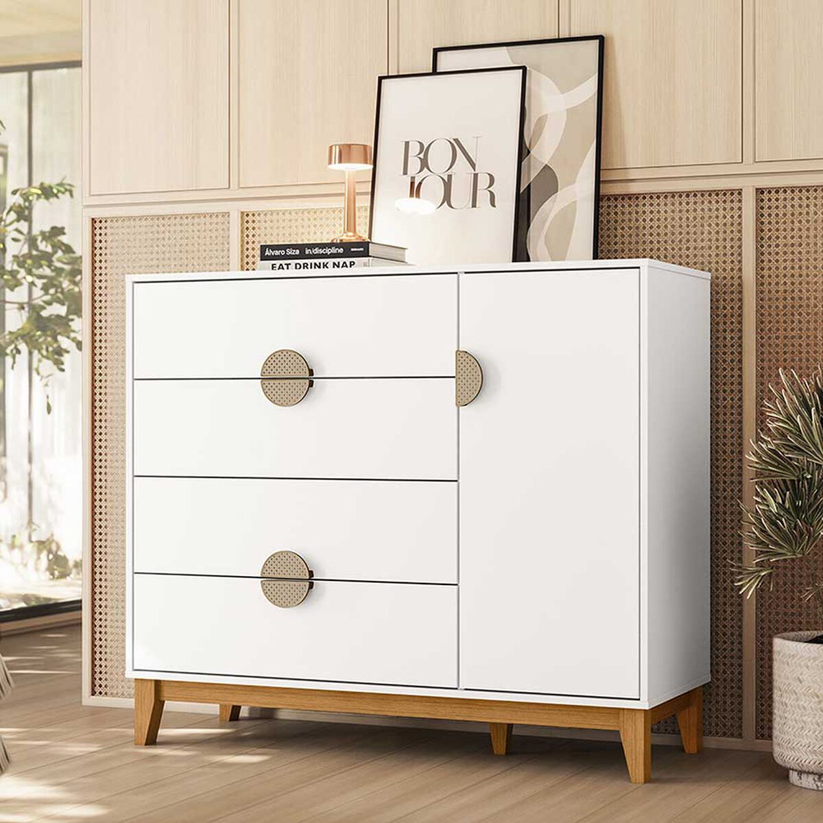 Cómoda Vekkahome Ipe 4 Cajones 1 Puerta Blanco