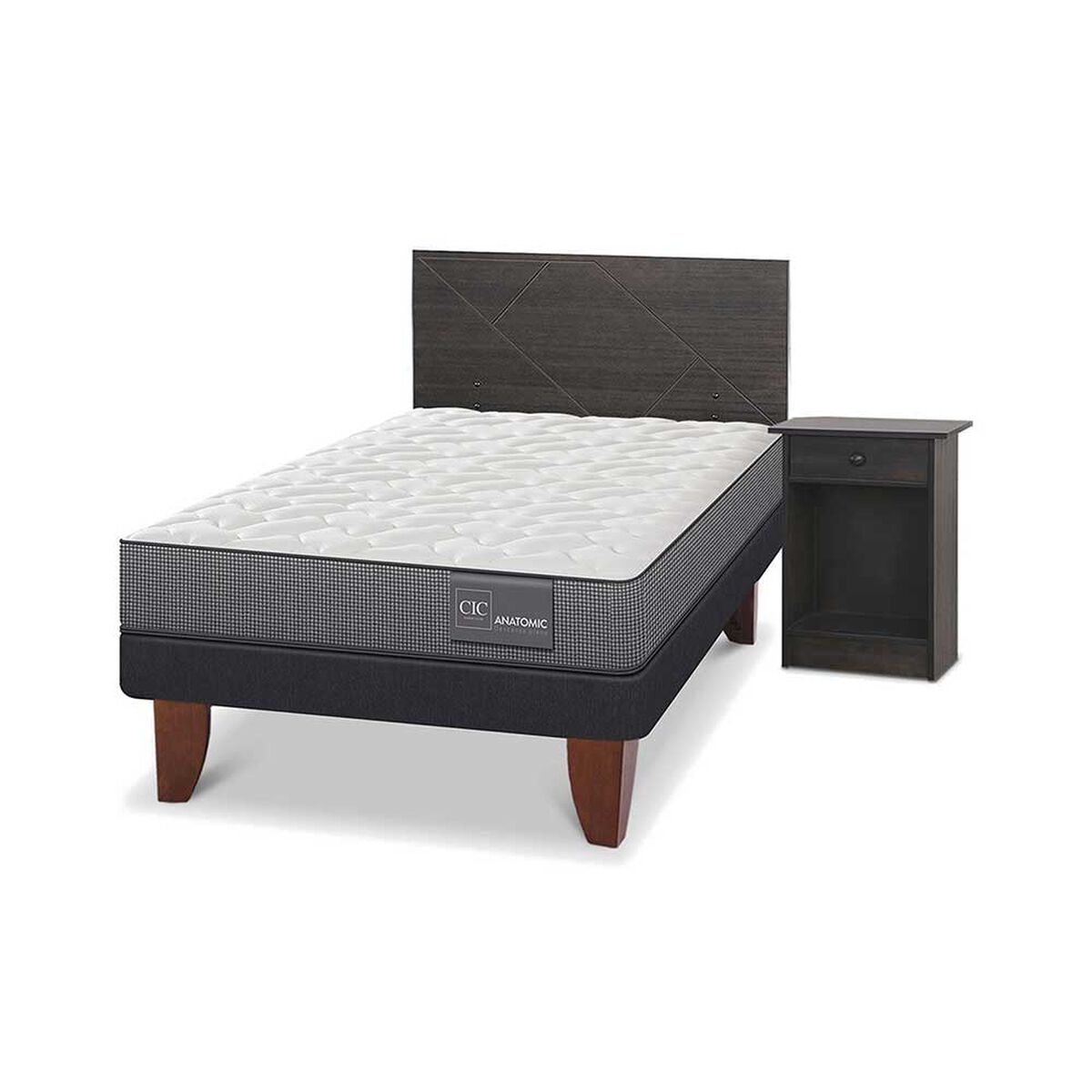 Cama Europea CIC 1,5 Plazas Anatomic + Respaldo + Velador Villarrica
