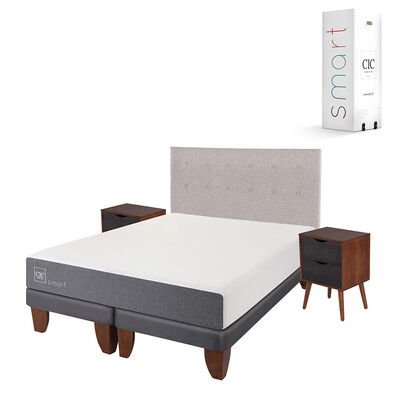 Imagen 2 del producto Cama Europea CIC Base Dividida 2 Plazas Smart + Respaldo + 2 Veladores Tigris