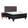 Cama Europea Celta Base Dividida King Black Soul + Respaldo + 2 Veladores Capitone