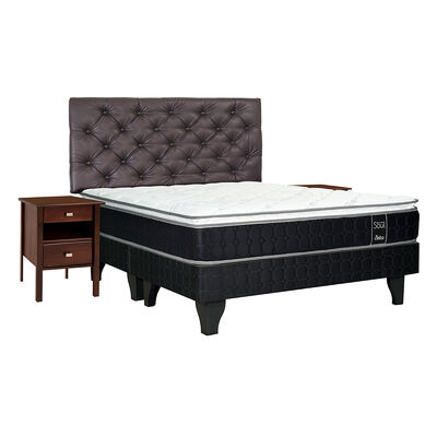 Cama Europea Celta Base Dividida King Black Soul + Respaldo + 2 Veladores Capitone
