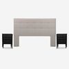 Cama Europea Rosen Base Dividida S&uacute;per King Driven + Respaldo + 2 Veladores Issey Niebla