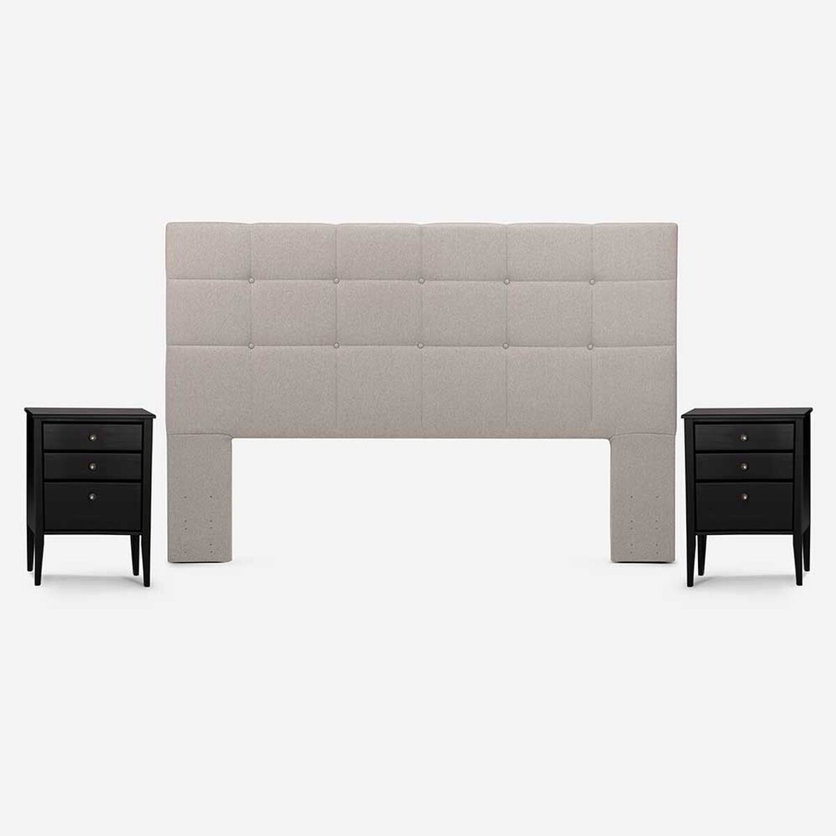 Cama Europea Rosen Base Dividida S&uacute;per King Driven + Respaldo + 2 Veladores Issey Niebla