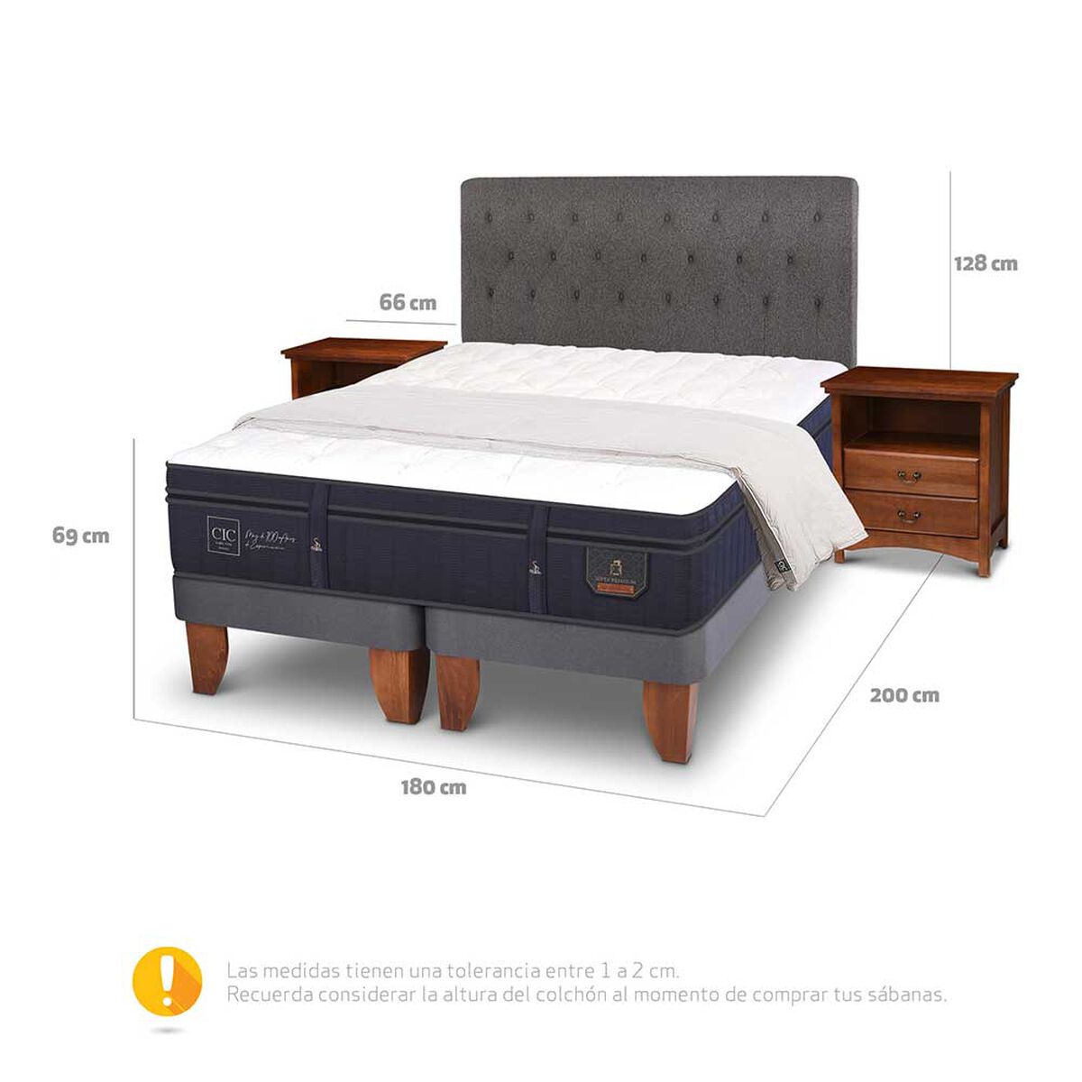 Cama Europea CIC Base Dividida King S&uacute;per Premium + Respaldo + Veladores + Plum&oacute;n Ganso