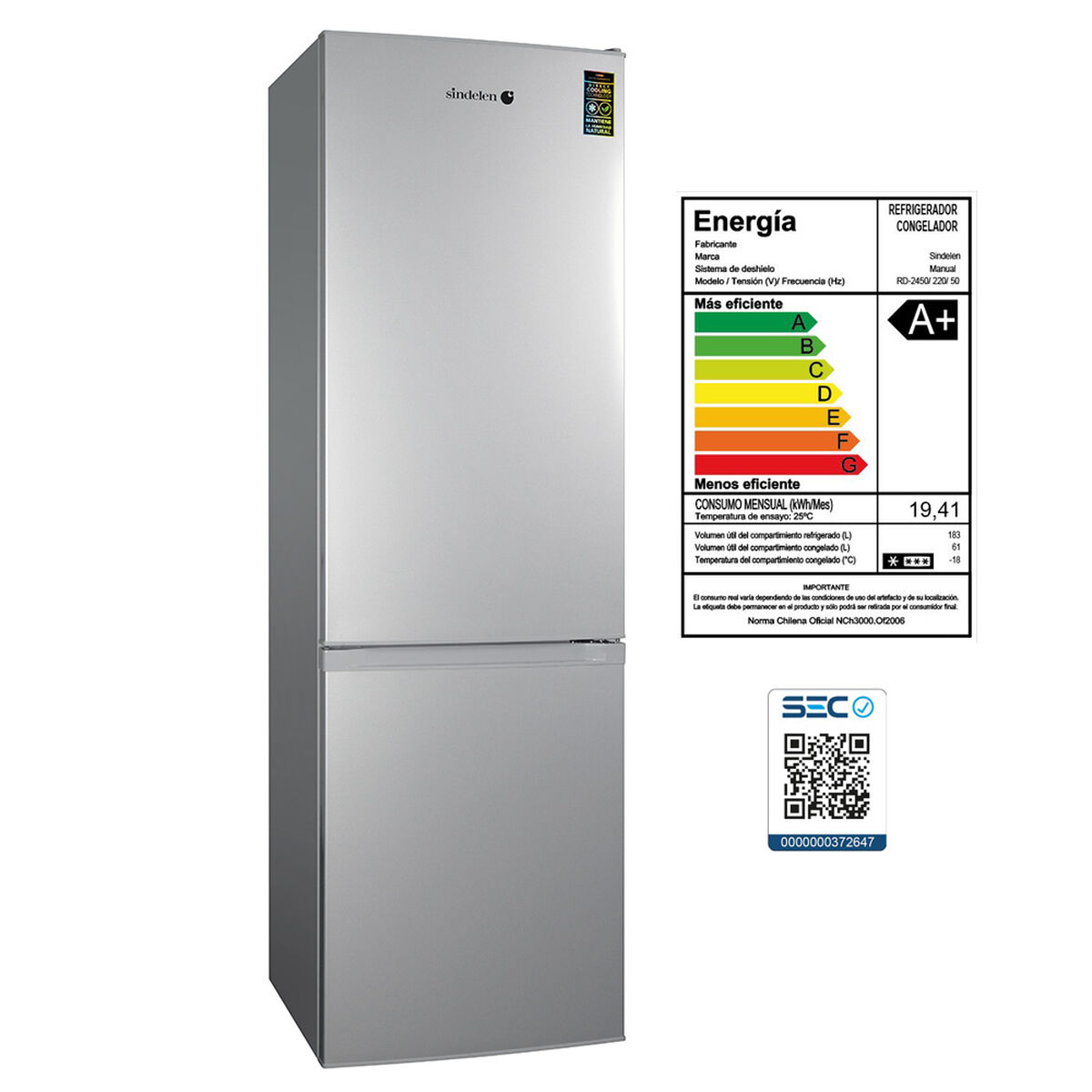 Refrigerador Frío Directo Sindelen RD-2450SI 244 lts.