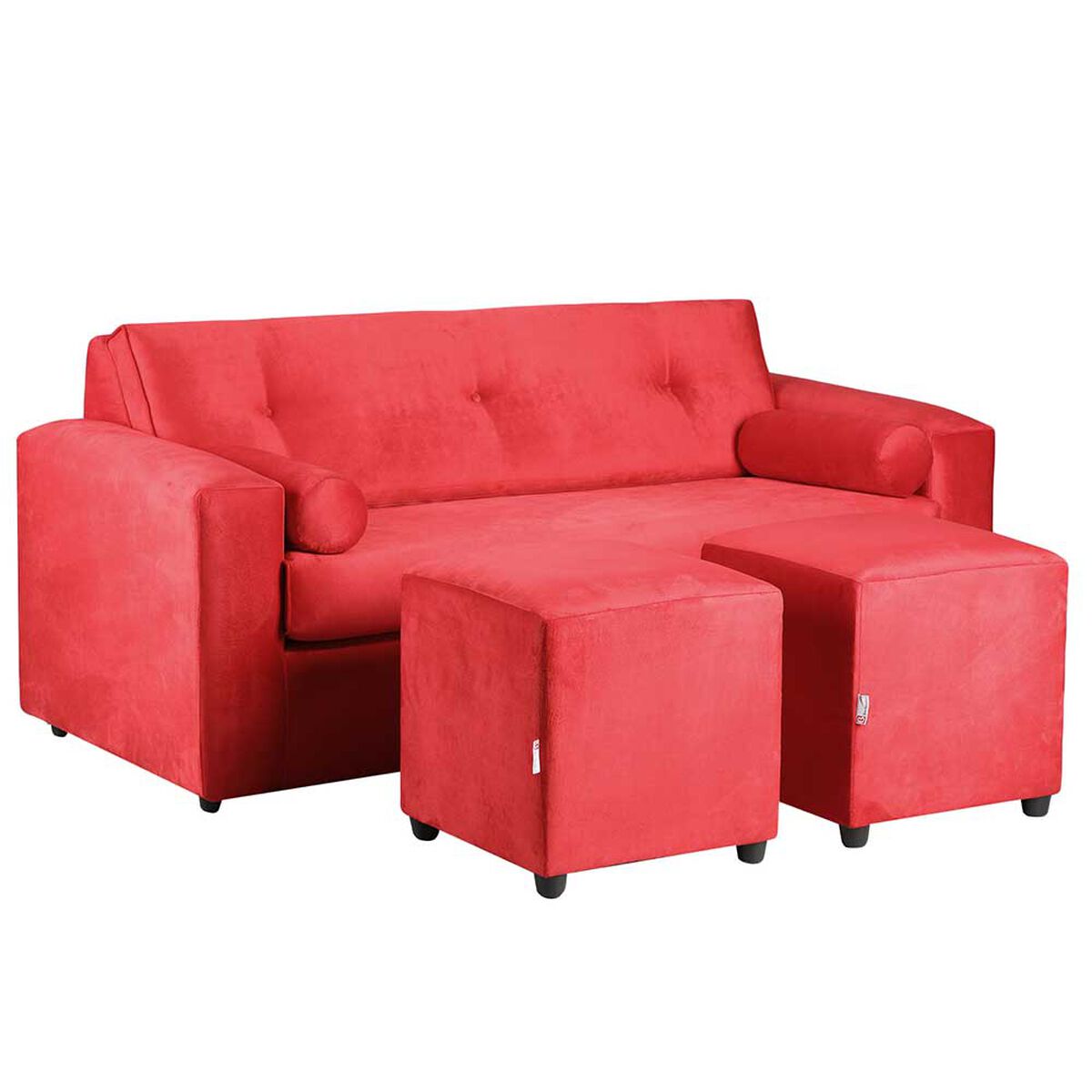 Juego de Living Bodevir Vivo Felpa 30 Sofá 3 Cuerpos + Dos Pouf 1 Cuerpo Rojo