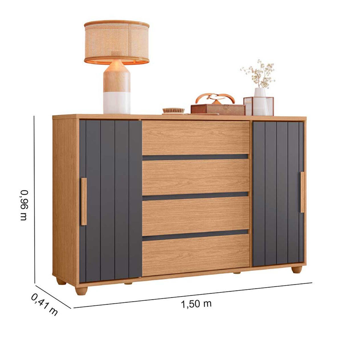 C&oacute;moda Vekkahome Evidenza 4 Cajones 2 Puertas Caf&eacute; y Negro